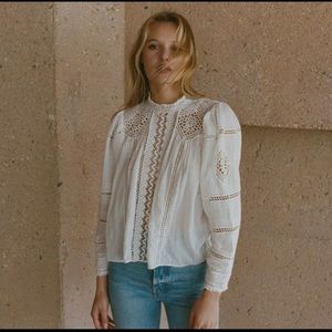 NWT Doen Amaya Blouse Top L Salt